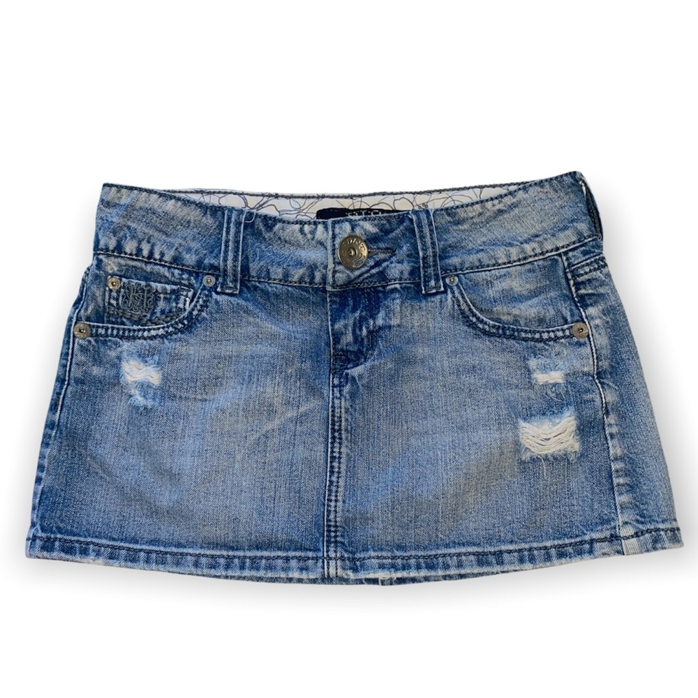 lowrise distressed denim jean skirt Y2k